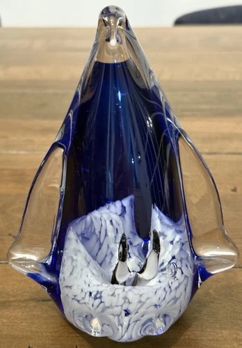 Vintage Murano Style Cobalt Blue Art Glass Penguin Figurine Decor Paperweight-6"