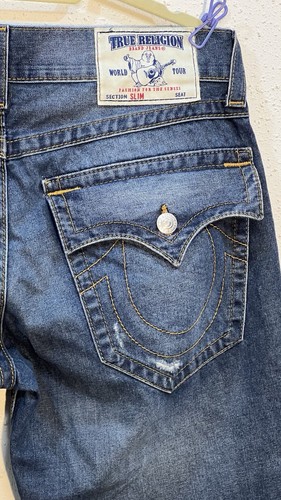 True Religion Jeans Men’s 36x26” Slim Seat Mega T Flap Pockets Big Stich USA - Picture 2 of 13