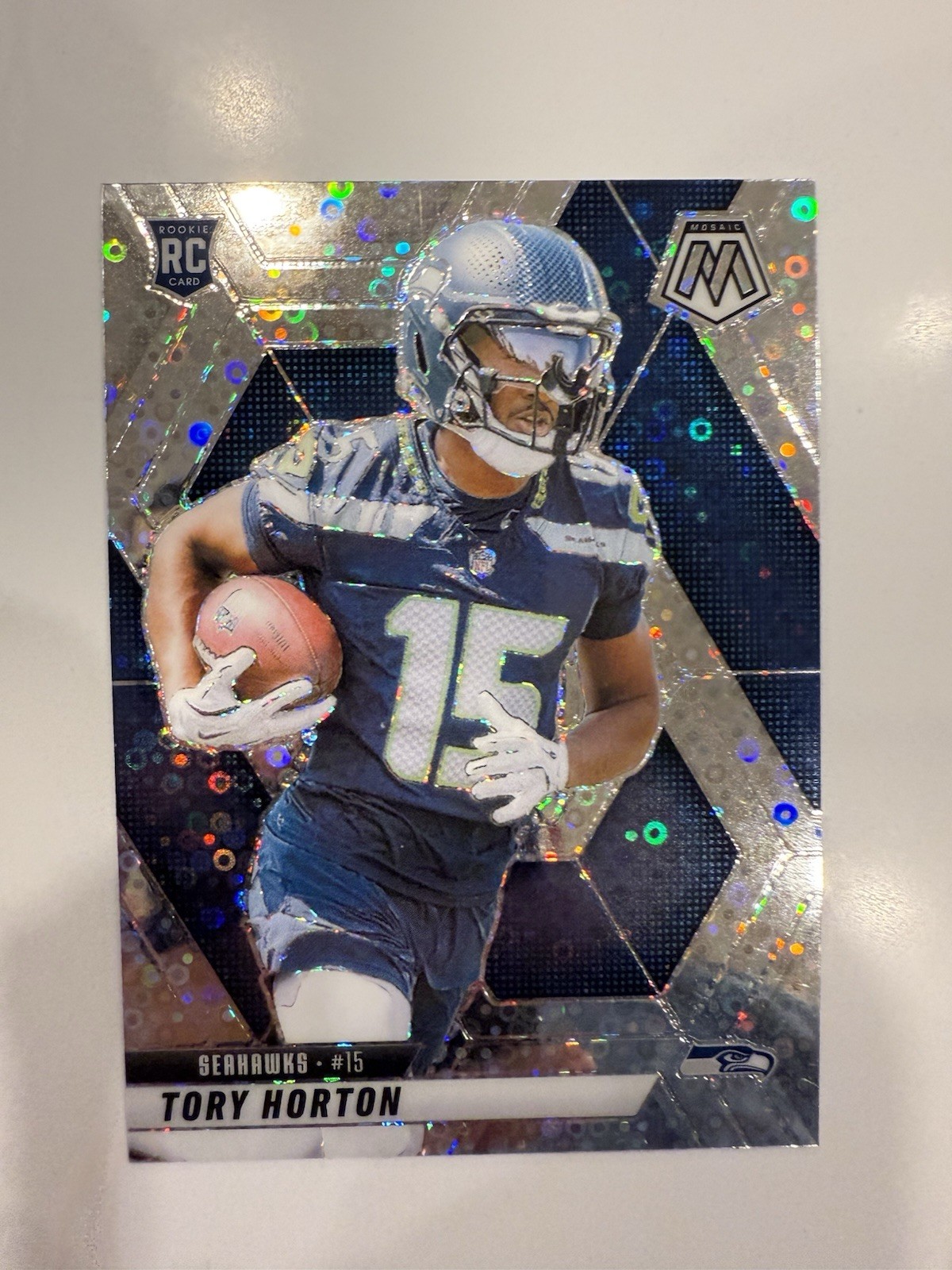 2025 Mosaic No 396 Tory Horton (RC) Rookie No Huddle Silver Disco Prizm