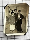 Antique Snapshot Man Two Women Tall Hat, Edwardian Fashion Rural Road Photo 1905