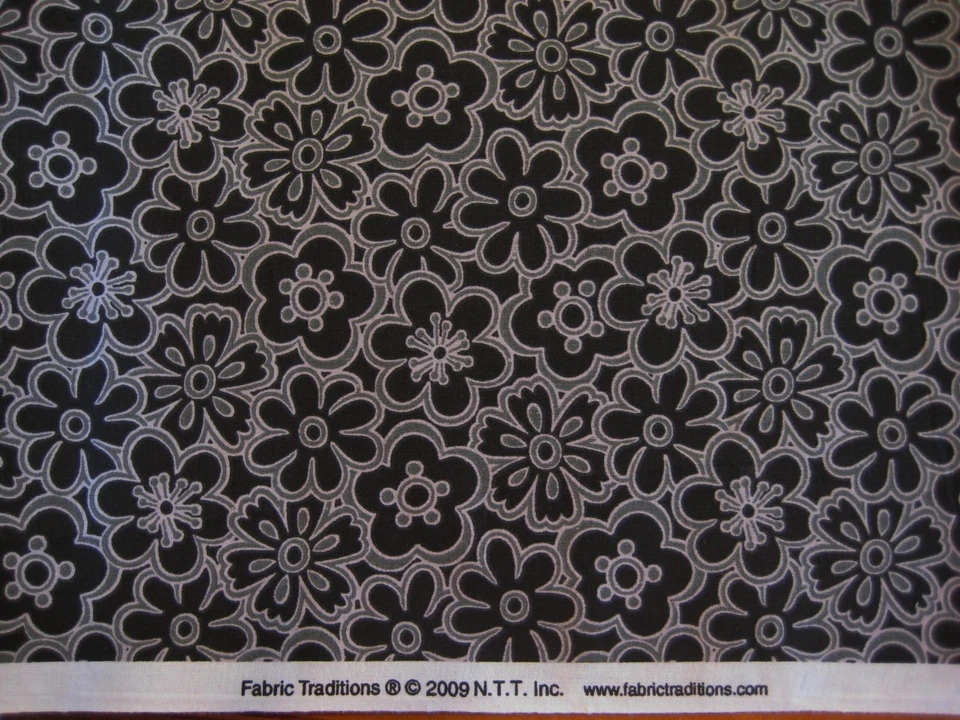 3 yards fabric traditions Tonal black and gray floral flowers cotton 2009 - Image 2 of 3