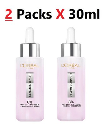 2X L'Oreal Paris Glycolic-Bright Anti-Dark Spot Serum 8% Melasyl Niacinamide