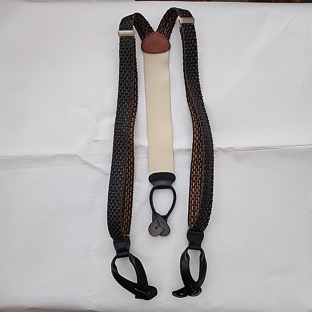 Braided Leather Adjustable Solid Brown Braces Sus… - image 1