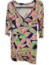 Lilly Pulitzer Palmetto Dress Navy Blue “In The Vias’ Size XS gold buttons EUC