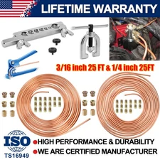 Brake Line Repair Kit 3/16 + 1/4 25FT Copper Pipe Flaring Tool 44 Fittings Nuts