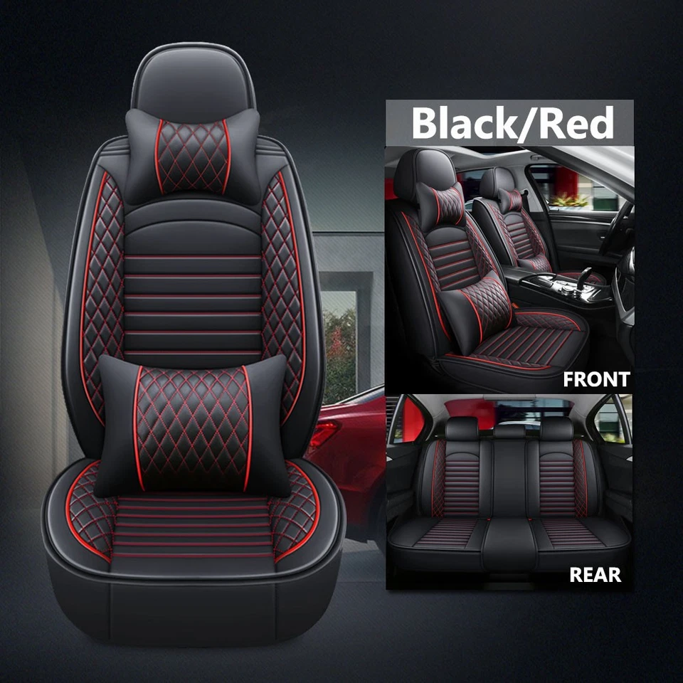Juego completo de 5 fundas protectoras de asiento de coche de cuero universal cojín delantero trasero Foto 3 de 4