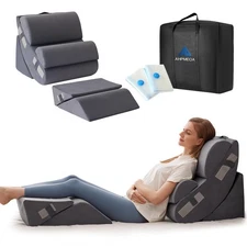 6PCS Orthopedic Bed Wedge Pillow Set for Sitting up in Bed, Memory Foam Post ...