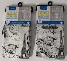 INTERIORS~SIGHTS OF PARIS~3 PIECE TIER & VALANCE CURTAIN SET~NEW~ROD POCKET 