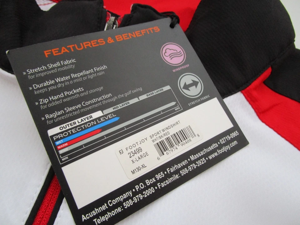 Mens XL FootJoy Sport Windshirt 1/2 zip pullover white black red - Image 4 of 4
