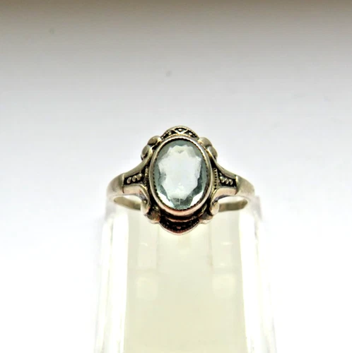 Vintage 835s silver ring size 50 with an oval aquamarine hallmark "F" and *