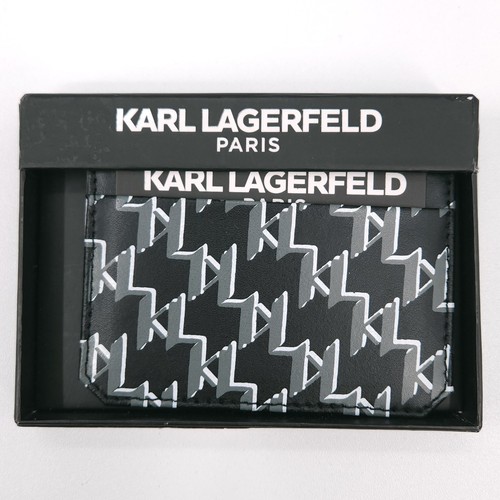 Karl Lagerfeld Paris KL Logo Open Front Mens Mini Wallet Black Gray 1SZ NEW