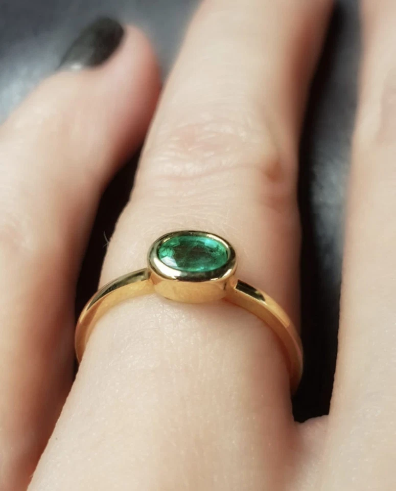 Natural Zambian Emerald in 14k Gold-Plated Solid Yellow Gold Ring - Image 3 of 4