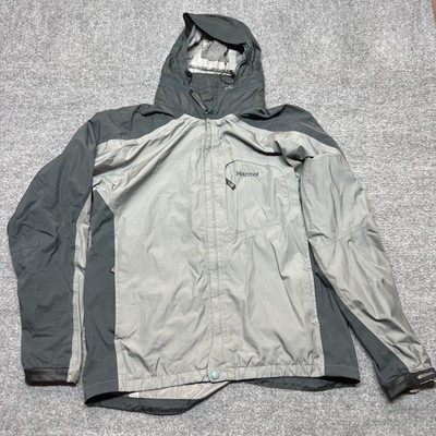 Marmot Jacket Mens Large Gray Hooded Full Zip Waterproof Windbreaker Hiking