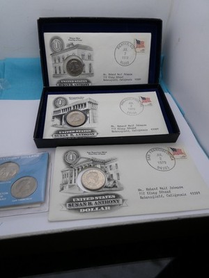 Susan B Anthony 3pc Branch Mints FDC Set, First Day of Issue W/ 3, Extra. V385
