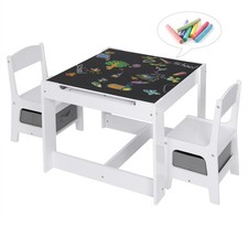 Children Table and 2 Chairs Set Kids Activity Play Table w/ Storage Box Playroom