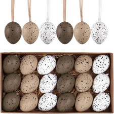 18Pcs Easter Eggs Ornaments for Small Tree Decorations, 1.57" Neutral Beige Whit