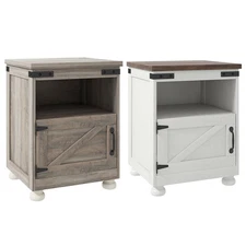 HOMCOM Farmhouse Side Table, End Table with Open Shelf and Cupboard