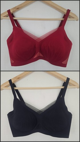 2x Honeylove S CrossOver Full Bra Black Red Mesh Wireless Garment Bag Free S/H - Picture 2 of 14