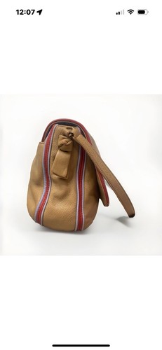 Tory Burch Harper Stripe Messenger Tan Pebbled Leather Crossbody Bag $450 - Picture 8 of 23