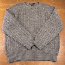 Polo Ralph Lauren Sweater Mens 2XL Gray Wool Pullover Cable Knit