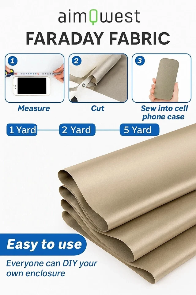 Ткань Faraday в ярдах военного класса защита от электромагнитного излучения WiFi GPS RFID блокировка ширина 43 дюйма - Изображение 3 из 4