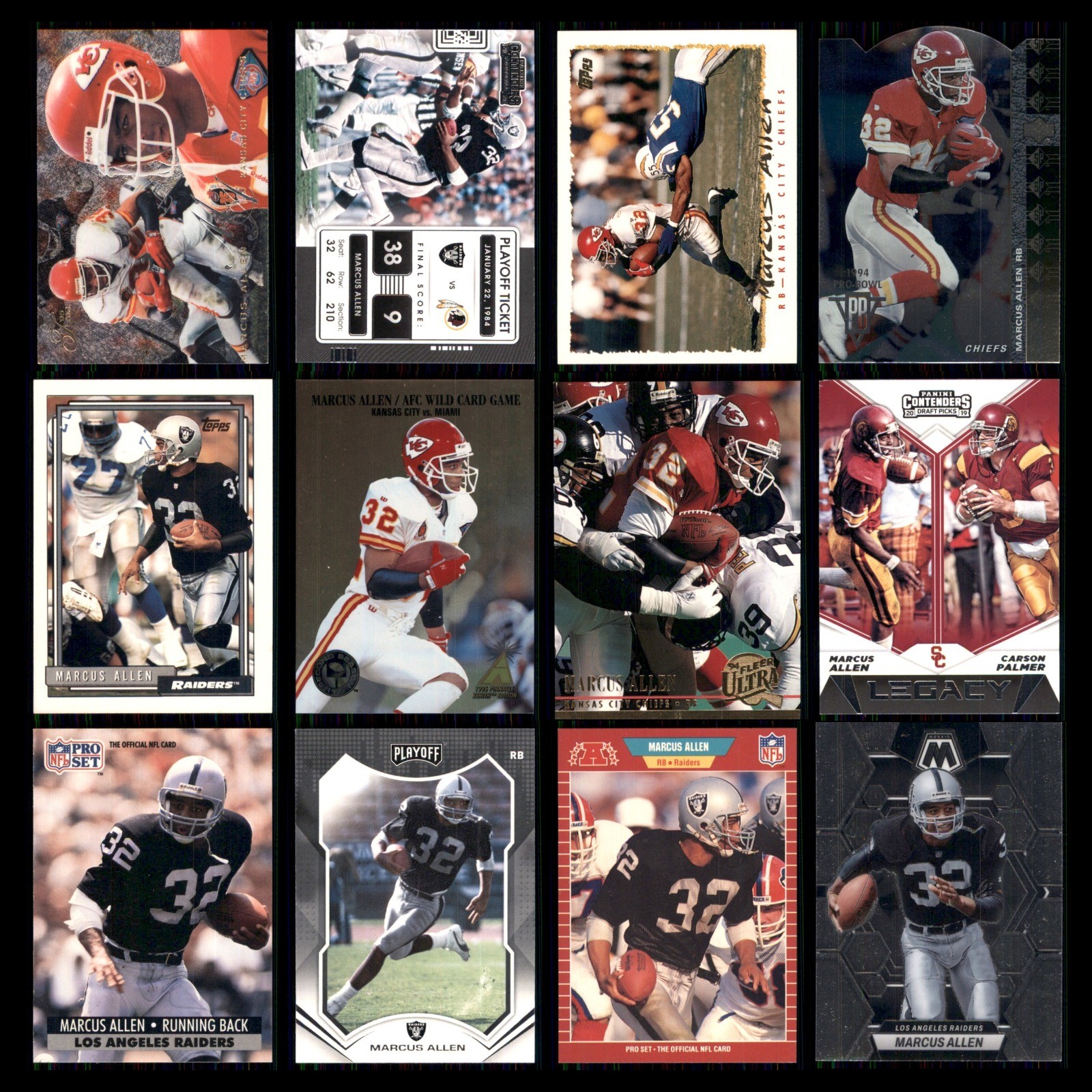 Marcus Allen Lot 12 Football Cards 1995 Playoff Contenders Kansas City Chiefs NM
