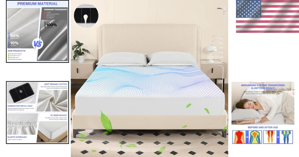 King 尺寸接地床单 - 90% 有机棉 + 10% 银纤维健康 — 第 2/4 张图片