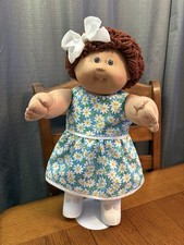 1980s Cabbage Patch Kid Brunette Brown Eyes One Tooth Daisy Floral Dress