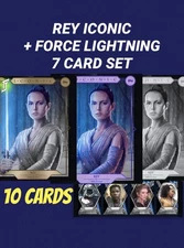 topps star wars card Trader REY ICONIC  + FORCE LIGHTNING 7 CARD SET