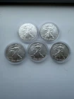 5x 1oz Silver Coins - American Eagles, 0.999 - 1 Dollar Walking Liberty