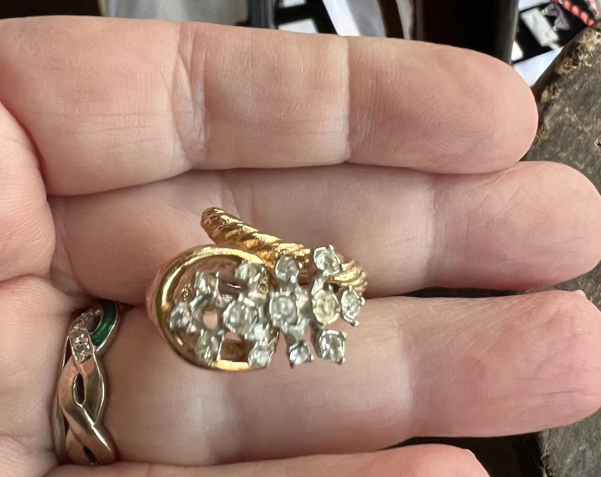 Vintage Diamond Paste Cornucopia Design Gold Plated Statement Cocktail Ring 5 7
