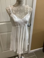 Secret Treasures Ivory Shiny Satin Sheer Embroidery Nylon Nightie Medium