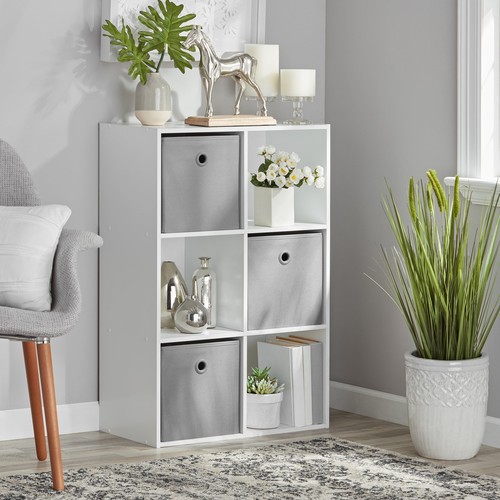 6-Cube Storage Organizer 3-Tier Bookcase Display Shelf for Home Office White US