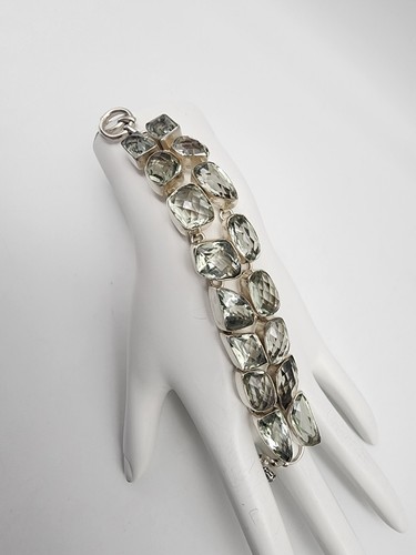 NEW TESTED GREEN AMETHYST PRASIOLITE GEMSTONE 925 STER. SILVER BRACELET 6-7.25"! - Imagen 2 de 8