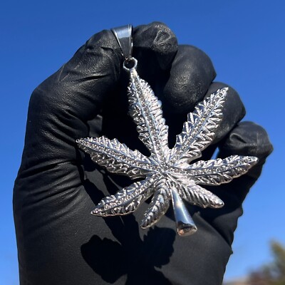 Men's Solid 316L Stainless Steel Weed Pendant Iced CZ Big Men's Solid 316L Stainless Steel Weed Pendant Iced CZ Big