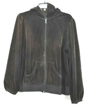 Bisou Bisou Womens Brown Full Zip Long Sleeve Smock Back Velvet Hoodie Jacket 1X