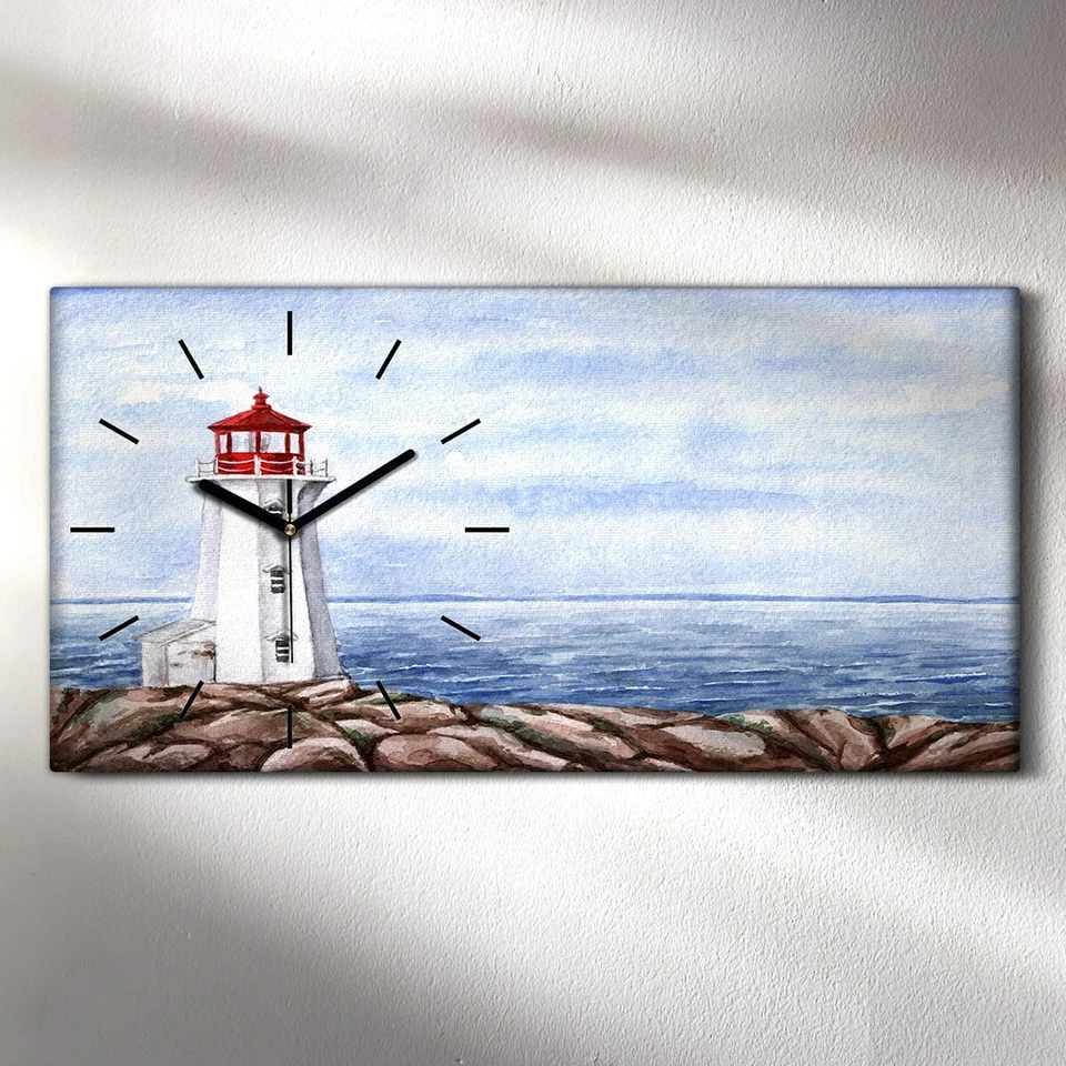 Wanduhr Uhr Wandbild Leinwand Geräuschlos 60x30 Leuchtturm Wasser Landschaft - Bild 3 von 4