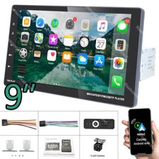 Single 1Din 9" Car Radio Stereo Apple CarPlay BT Flip Out MP5 Player Unit+Camera