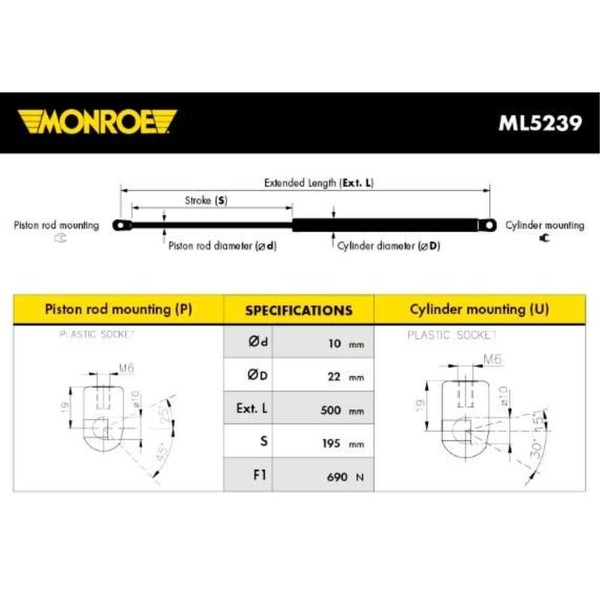 Monroe Gasfeder DäMpfer Heckklappe 690 N FüR Audi A6 Avant 4B C5-image