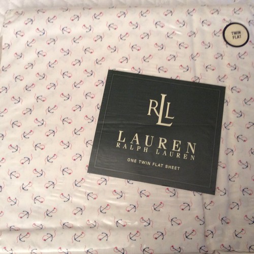 NWT Ralph Lauren American Summer Anchor Navy Red Twin Flat Sheet - Picture 3 of 8