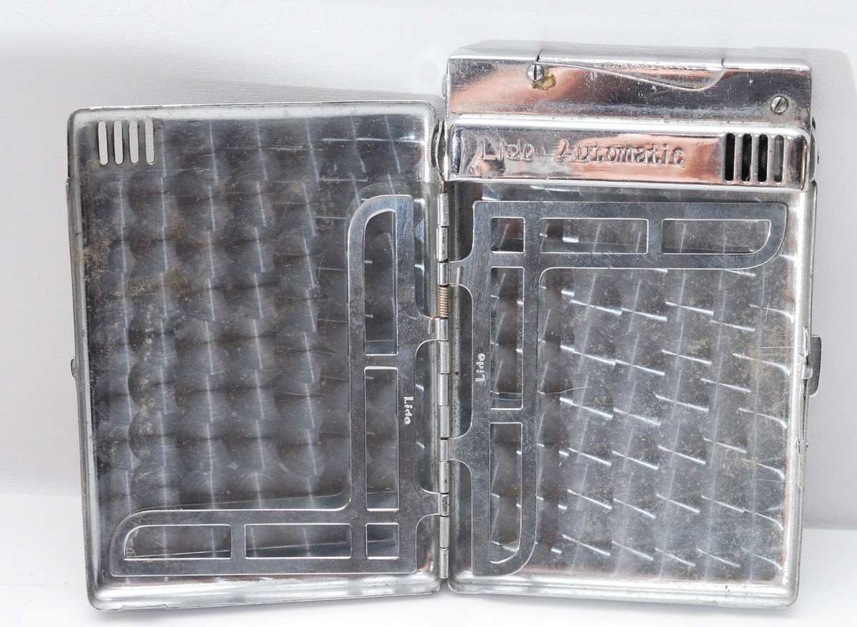 Vintage 1940 LIDO Cigarette Case Lighter Combination Silver and Brown Cool!