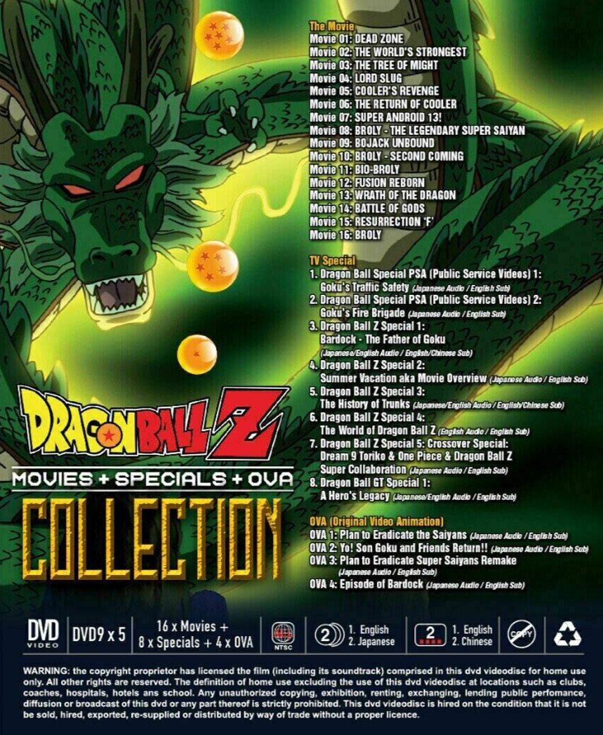 DVD Dragon Ball Z Movies+Specials+OVA & Dragon Ball SUPER HERO The Movie  ENG DUB