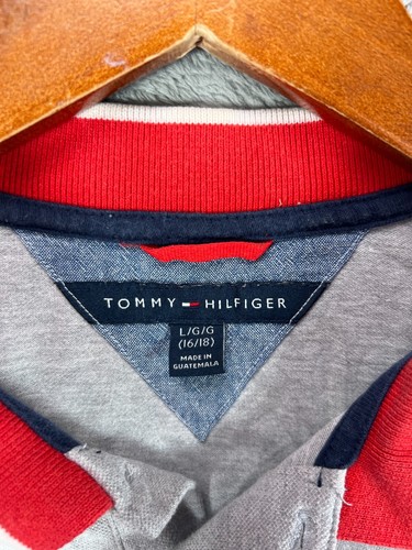 Tommy Hilfiger Boys 16 Large Sloane Polo Shirts Gray Logo Stripe Short Sleeve - Picture 6 of 15