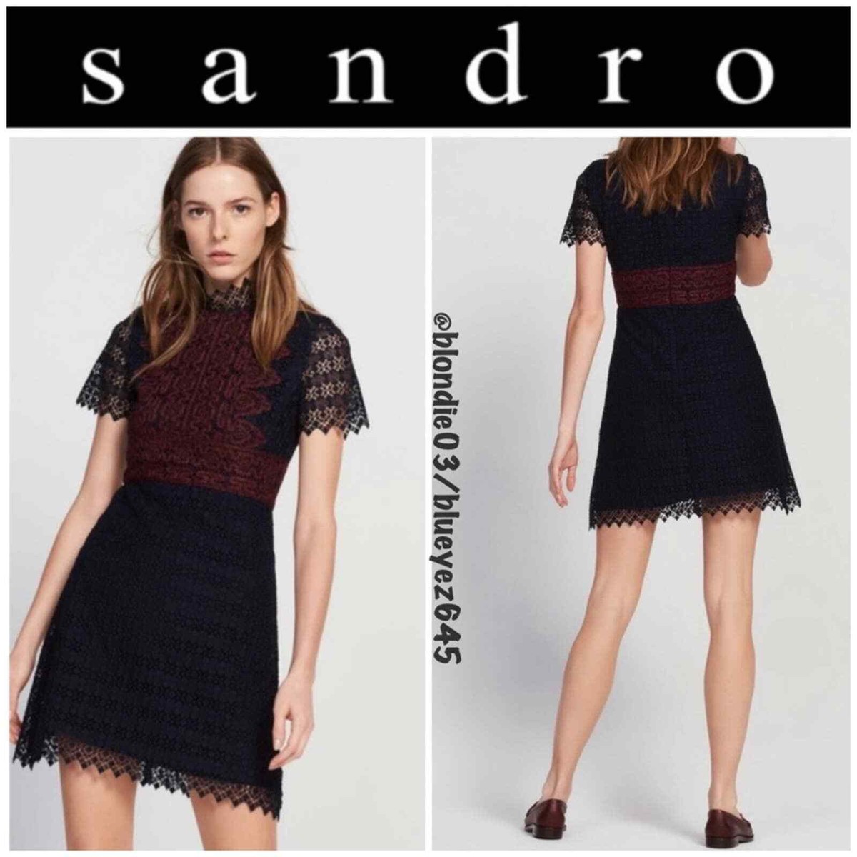 knee length dresses for ladies Blue Lace Embellished Midi Dress – self-portrait-US