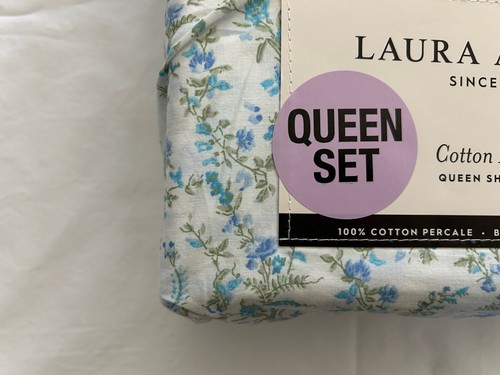 NEW 4pc Laura Ashley Queen Sheet Set TAYLOR Cottage Floral Vines Blues & Greens - Picture 4 of 4