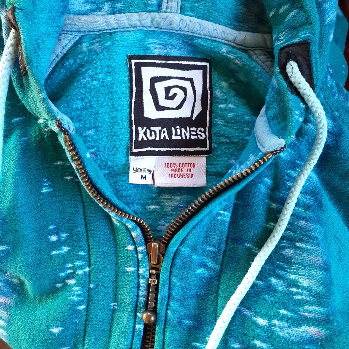 Kuta Lines 90s Vintage Zip Up Hoodie Aqua Blue Tie Dye Surf