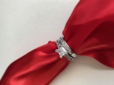 10K White Gold Princess Cut Simulated Stone Wedding Ring Set