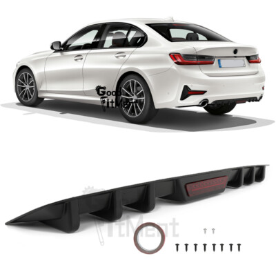 For 3 Series Sedan G20 2019-25 Black Car 6 Fins Rear Bumper Diffuser Spoiler Lip