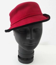 Vintage Womens's Hat Henry Pollack Belvedere Red Black Velvet Trim 100 Wool