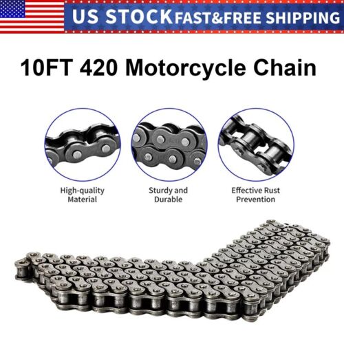 420 Motorcycle Chain 10 ft Steel Chains for Mini Bikes, Motorcycles, Go-Karts